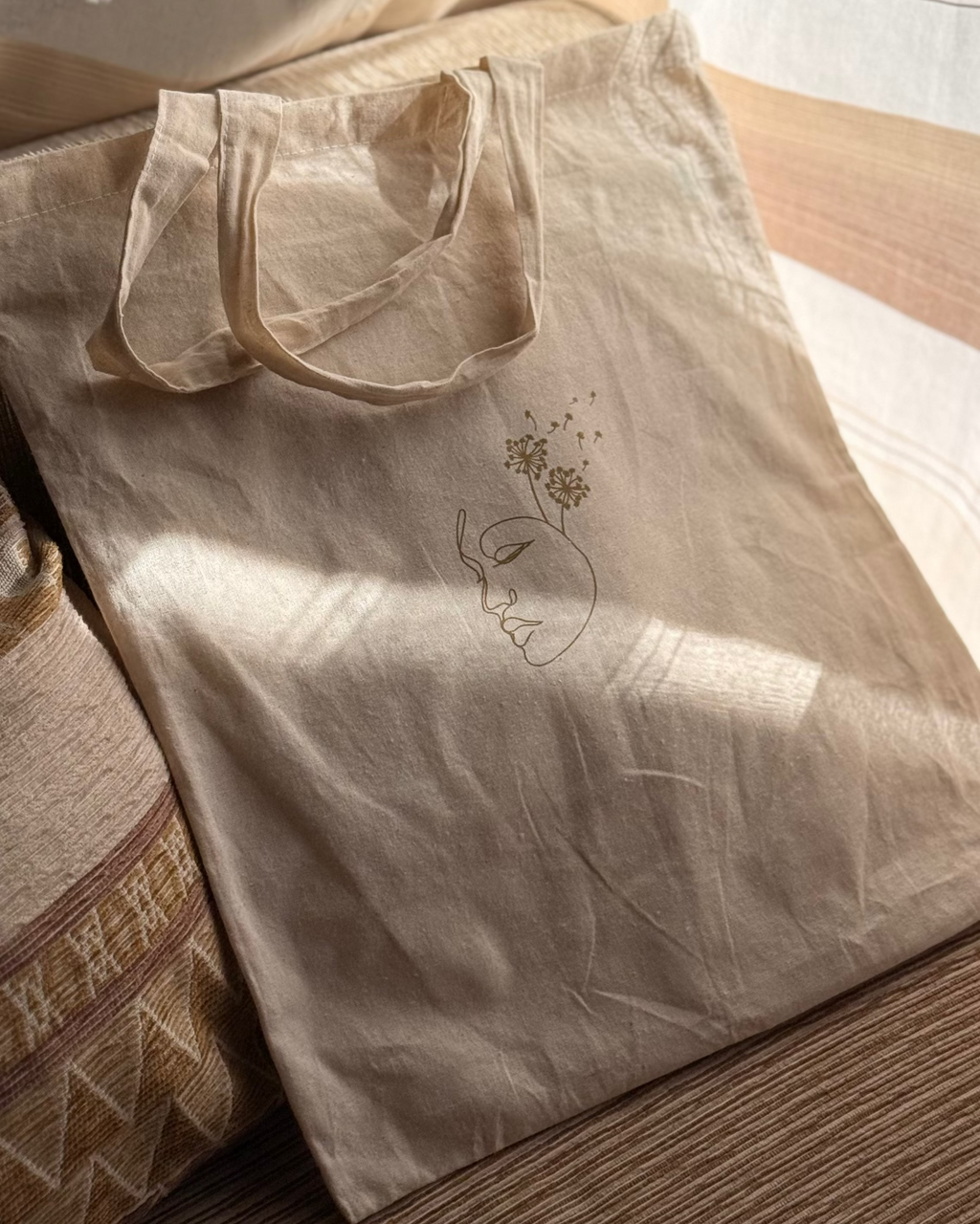 Borsa in cotone con volto di donna