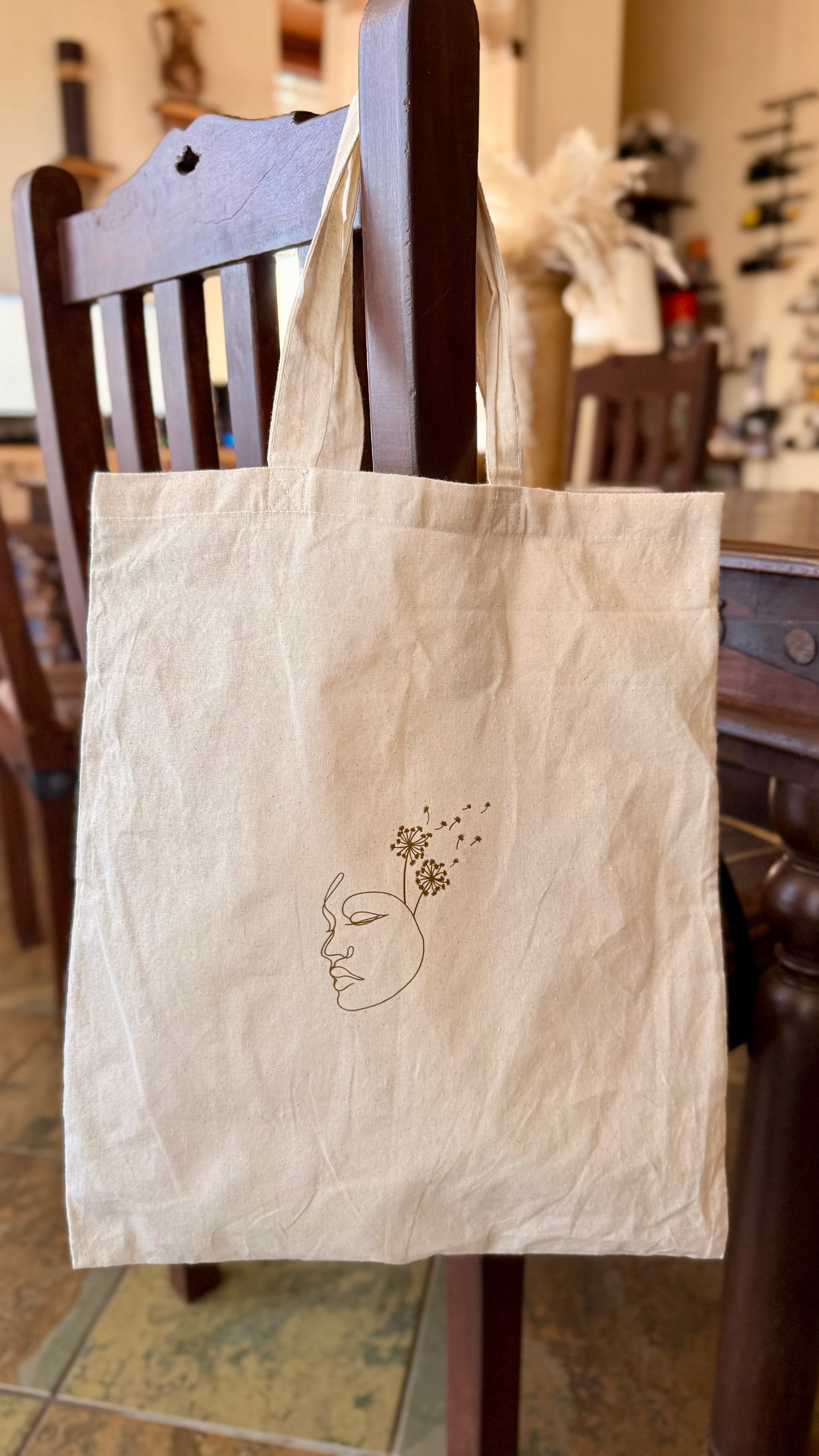 Borsa in cotone con volto di donna